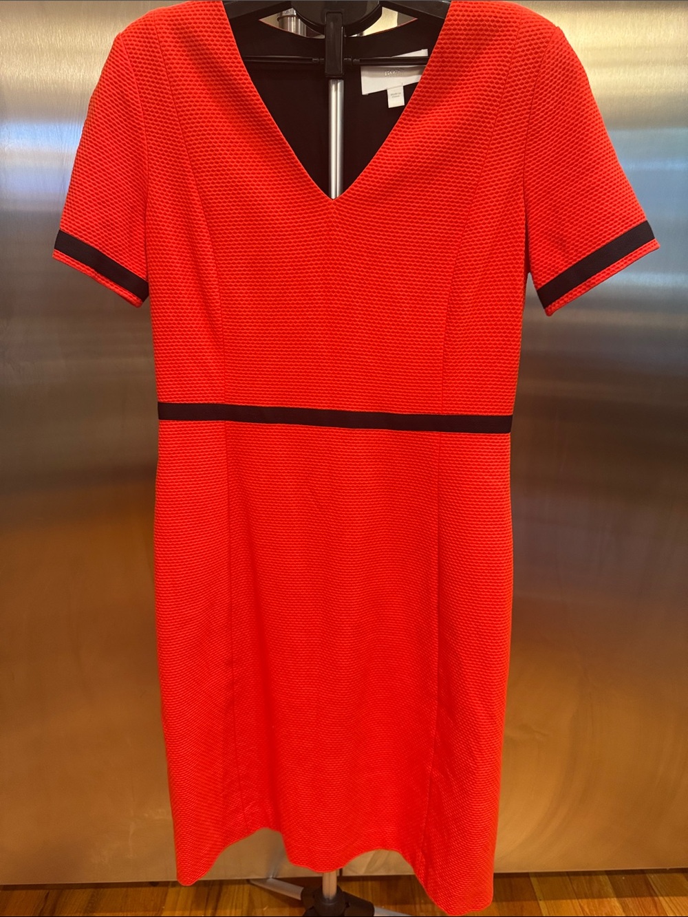 Hugo Boss Red V-Neck Short Sleeve Dress with Black Trim